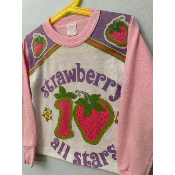 Vintage Girls Dr. Dentons Strawberry All Stars Pajama Top sz 6 1980s - Picture 2 of 6